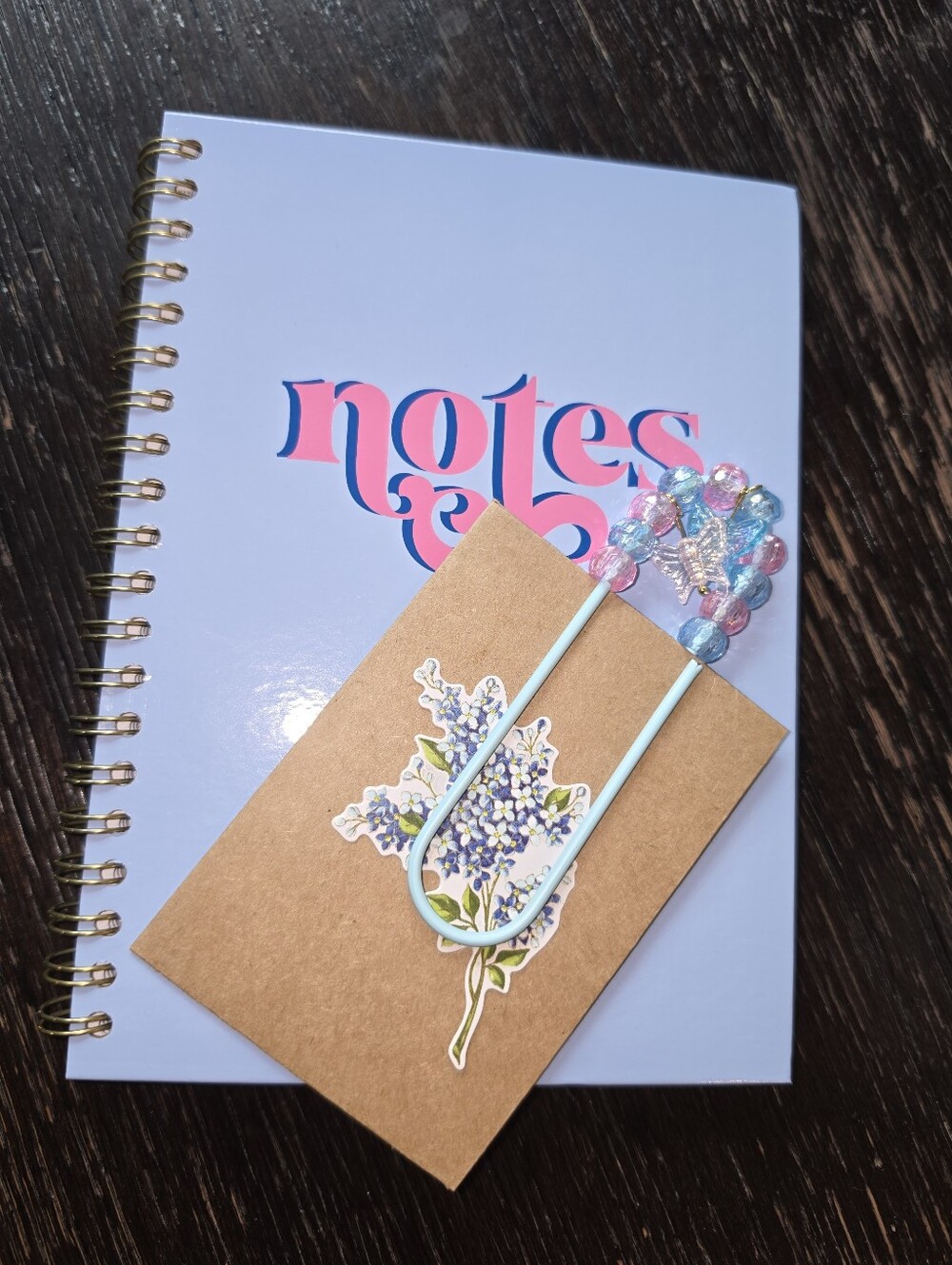 Blue "notes" Spiral Notebook with embellished jumbo paper clip
